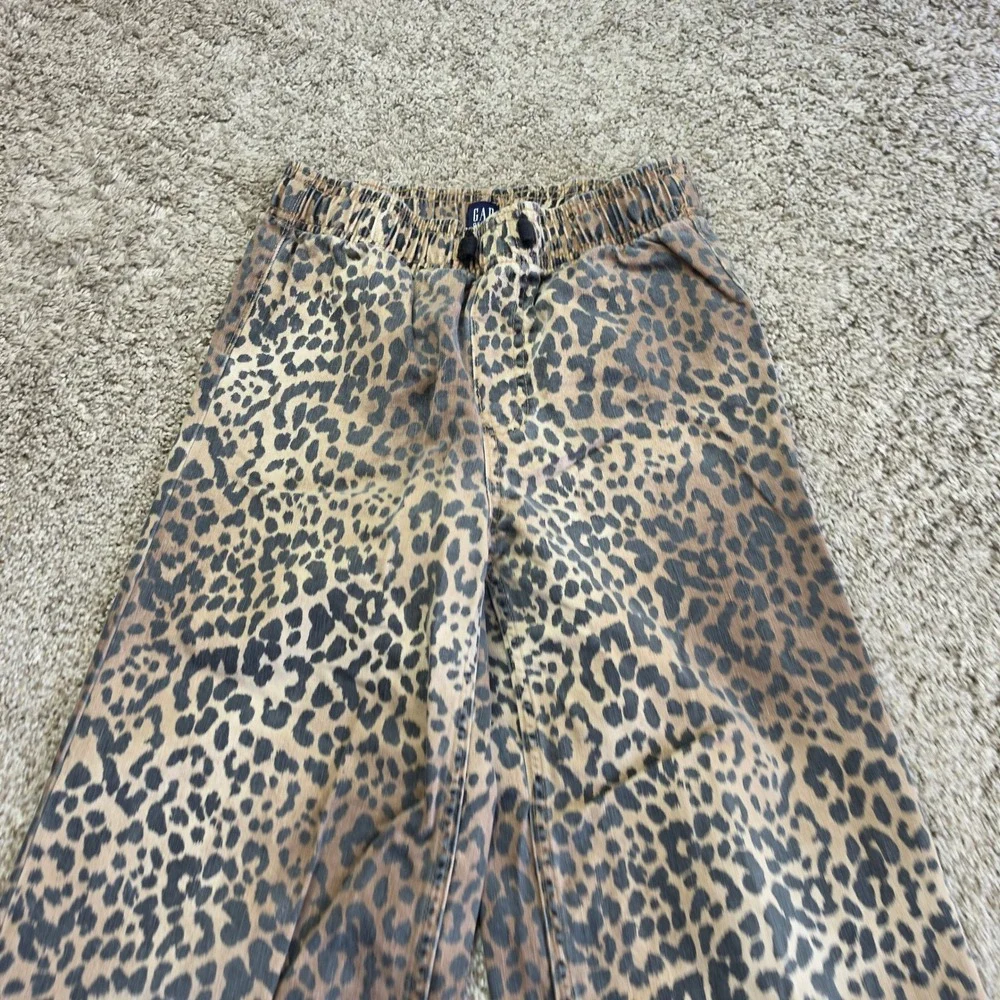 Gap Easy Wide-Leg Pull-On Jean Girls L 10-11 Tan Leopard Print Casual Athletic